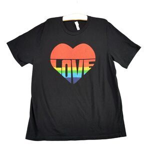 Bella + Canvas Love T Shirt Womens Size XL Black Rainbow Heart Graphic